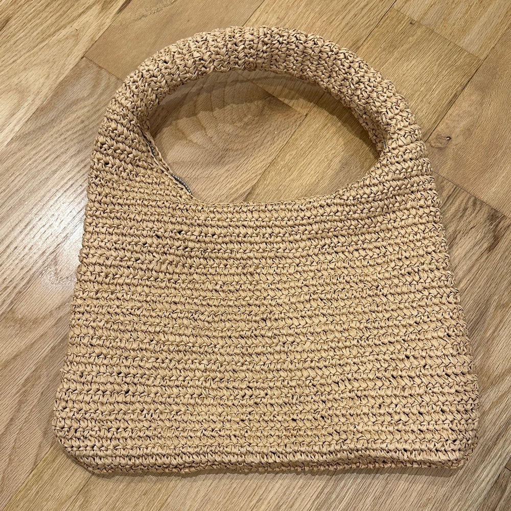 Mango Woven Straw Shoulder Bag in Beige